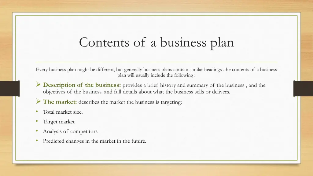 contents of a business plan