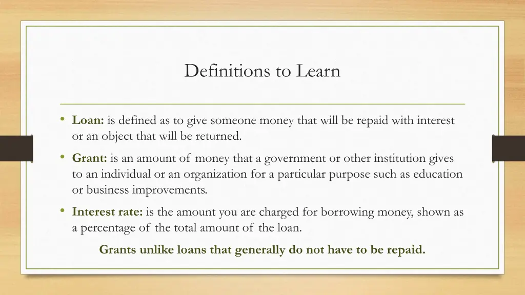 definitions to learn