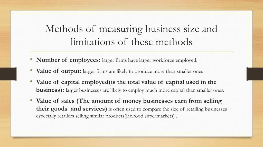 methods of measuring business size