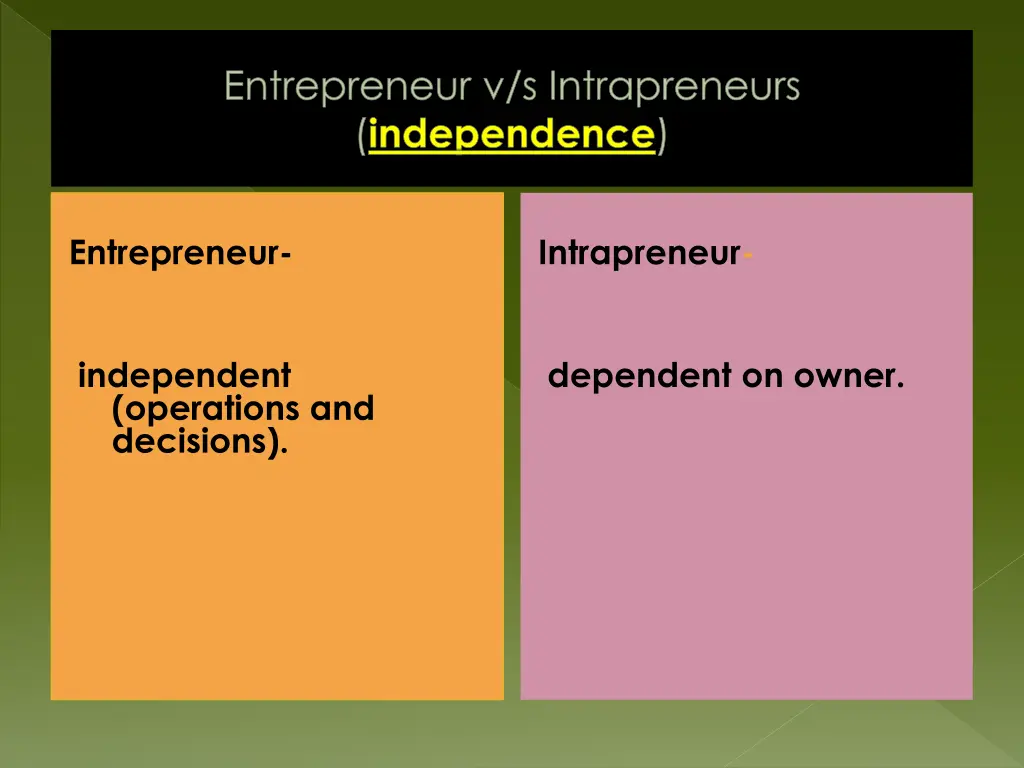 entrepreneur v s intrapreneurs independence