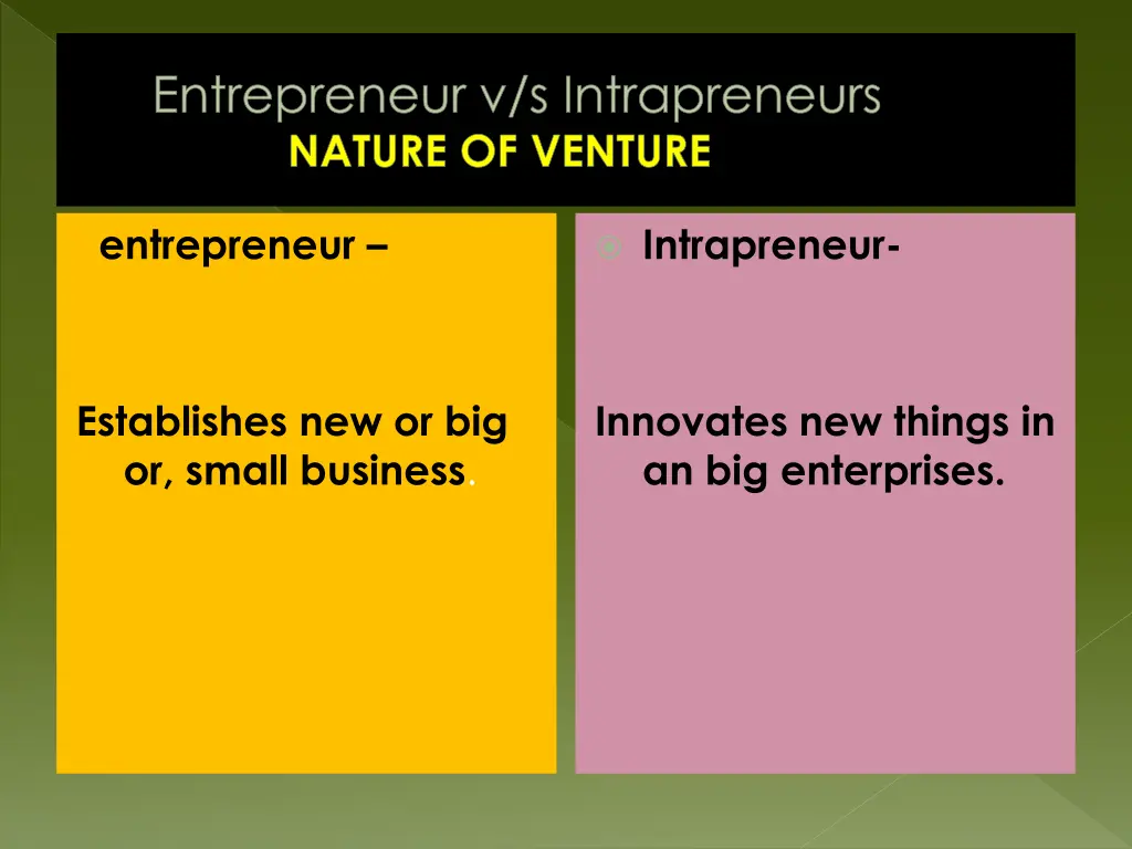 entrepreneur v s intrapreneurs nature of venture