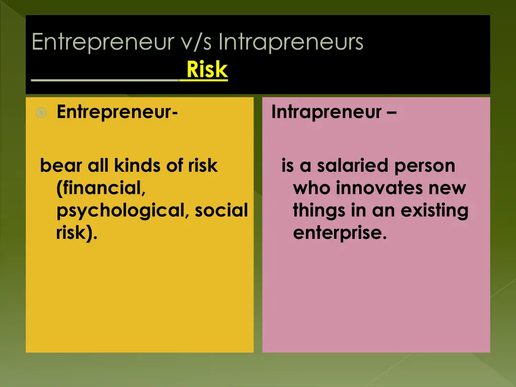 entrepreneur v s intrapreneurs risk