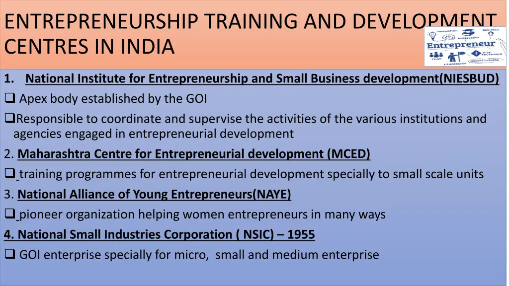 entrepreneurship training and development centres