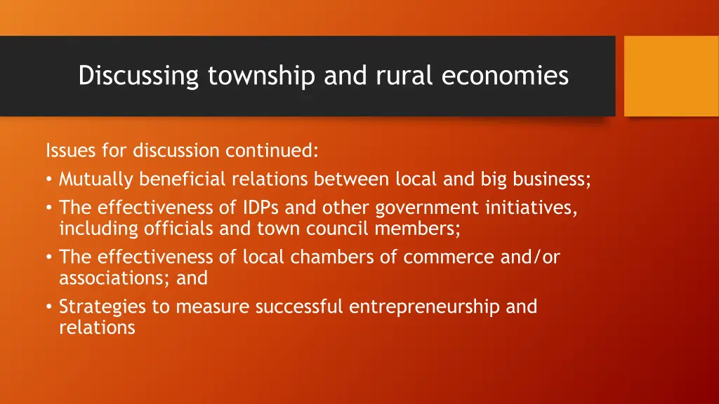 discussing township and rural economies