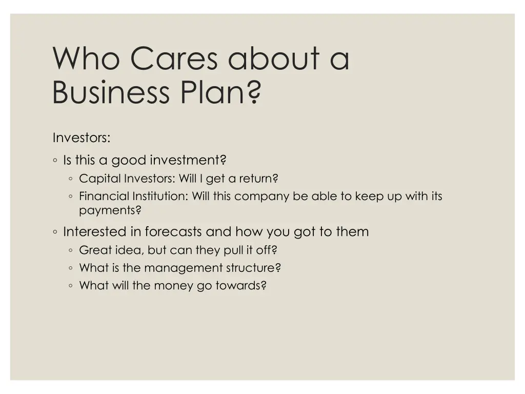 who cares about a business plan 1