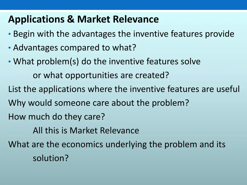 applications market relevance begin with