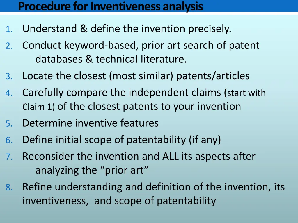 procedure for inventiveness analysis