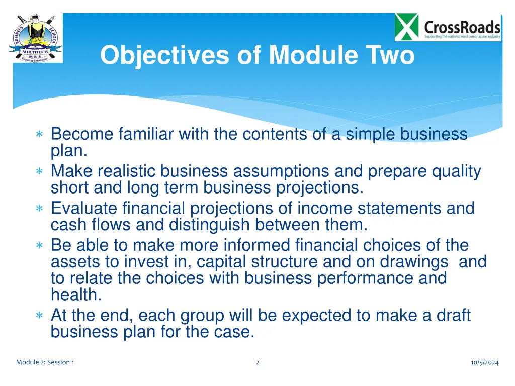 objectives of module two