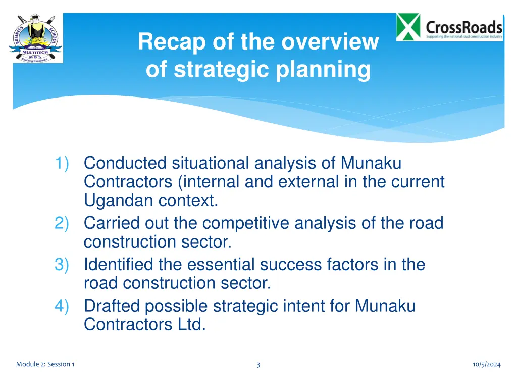 recap of the overview of strategic planning