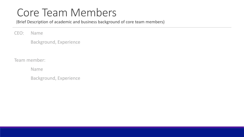 core team members brief description of academic