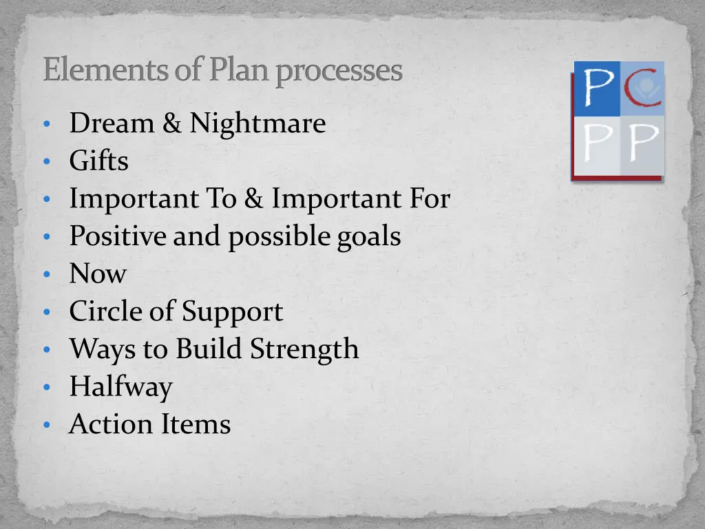 elements of plan processes