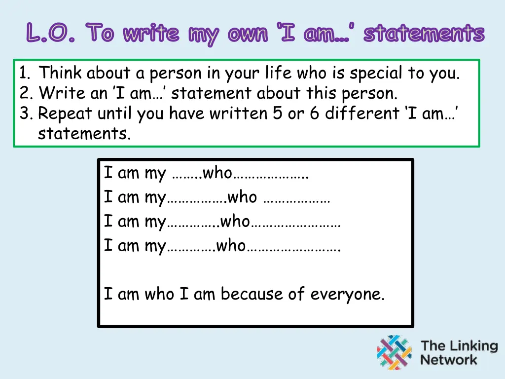 l o to write my own i am statements