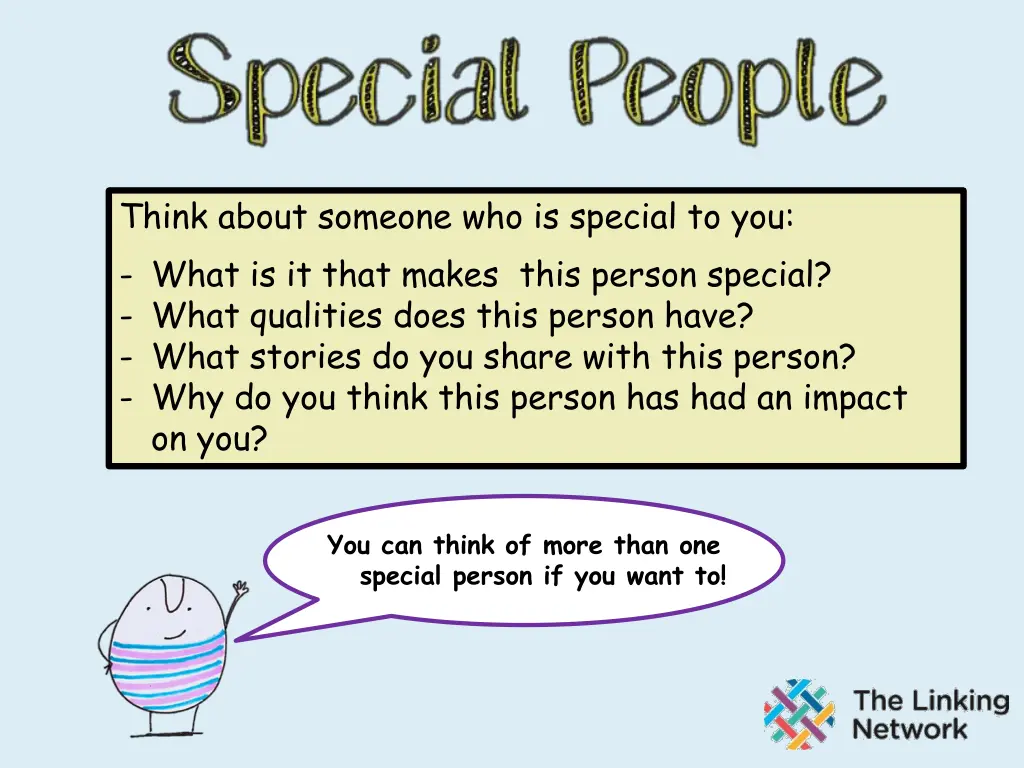 think about someone who is special to you what