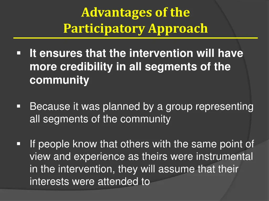 advantages of the participatory approach 1