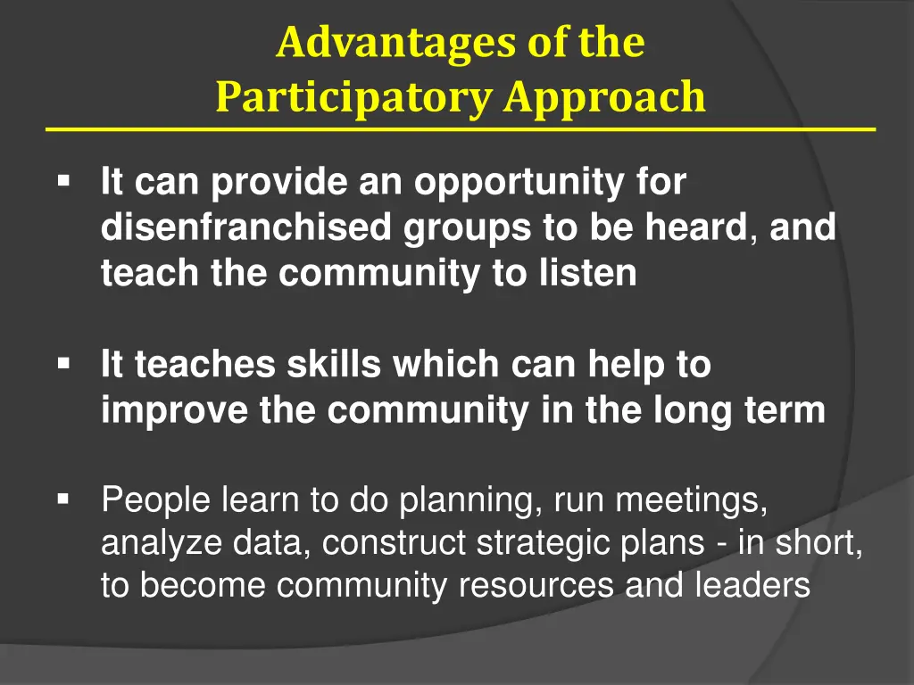 advantages of the participatory approach 4