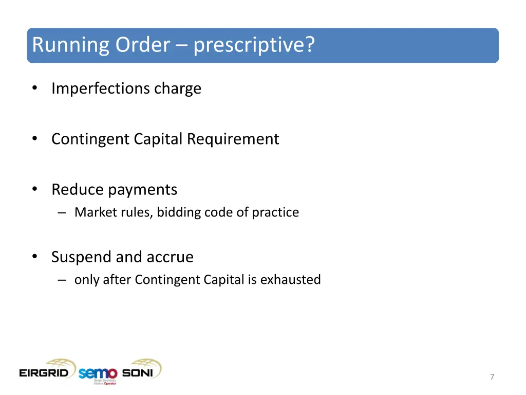 running order prescriptive