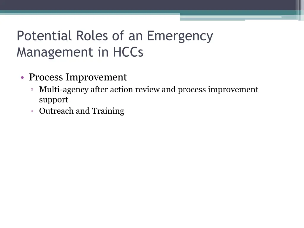 potential roles of an emergency management in hccs 1