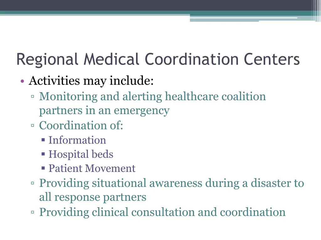 regional medical coordination centers activities