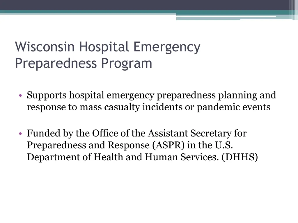 wisconsin hospital emergency preparedness program