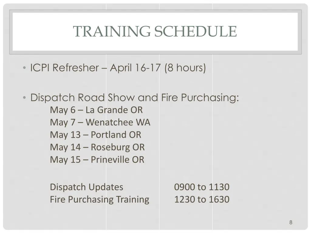 training schedule