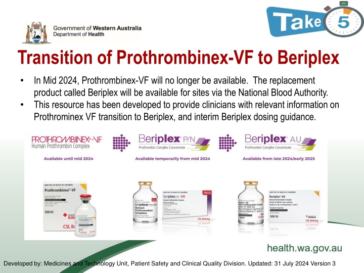 transition of prothrombinex vf to beriplex