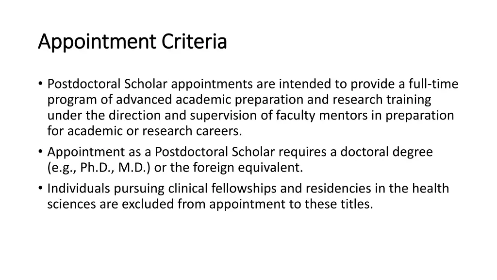 appointment criteria appointment criteria