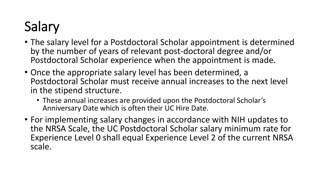 salary salary the salary level for a postdoctoral