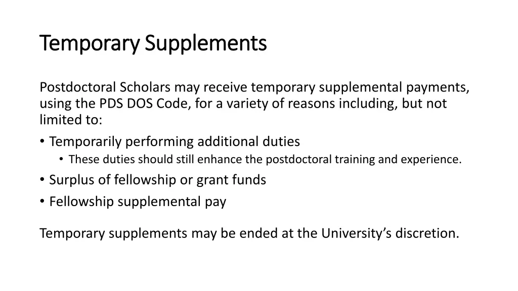 temporary supplements temporary supplements