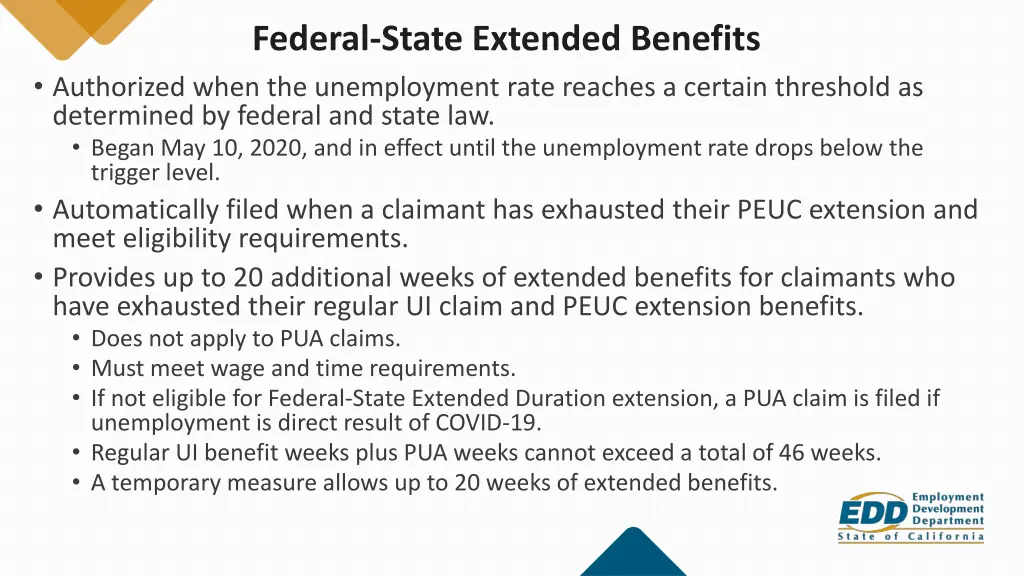 federal state extended benefits authorized when