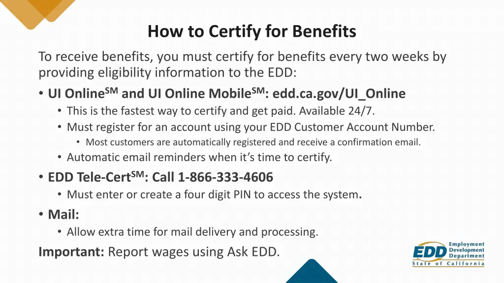 how to certify for benefits