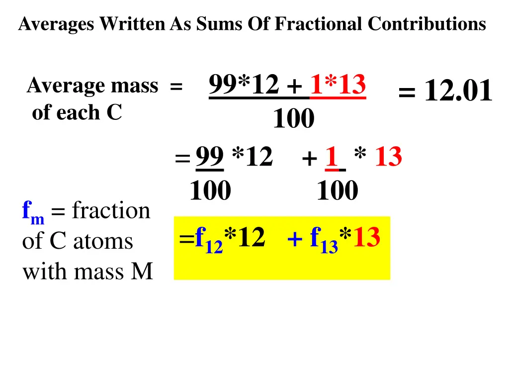 averages written as sums of fractional