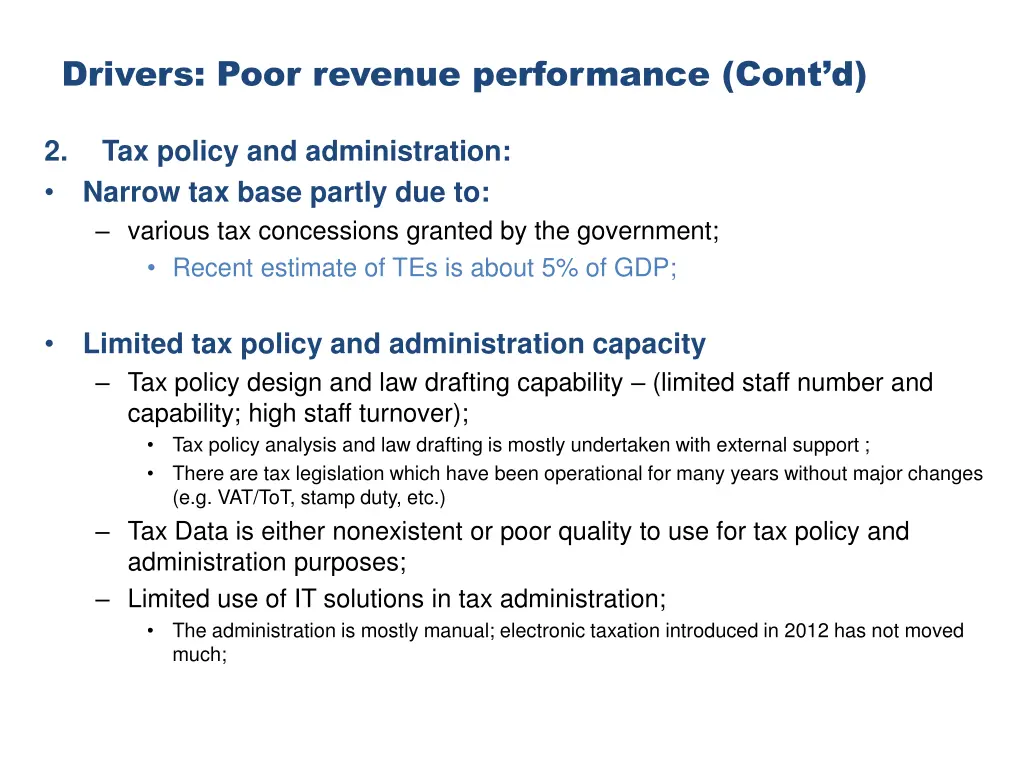 drivers poor revenue performance cont d