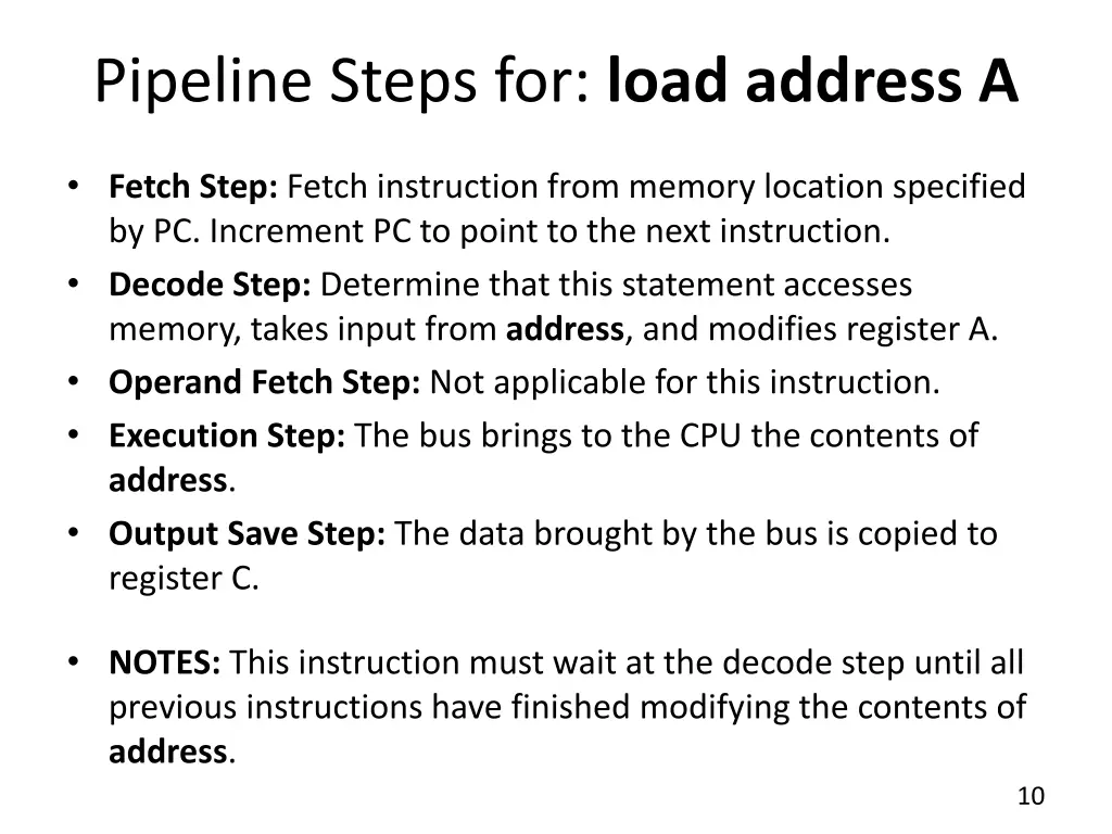 pipeline steps for load address a 1