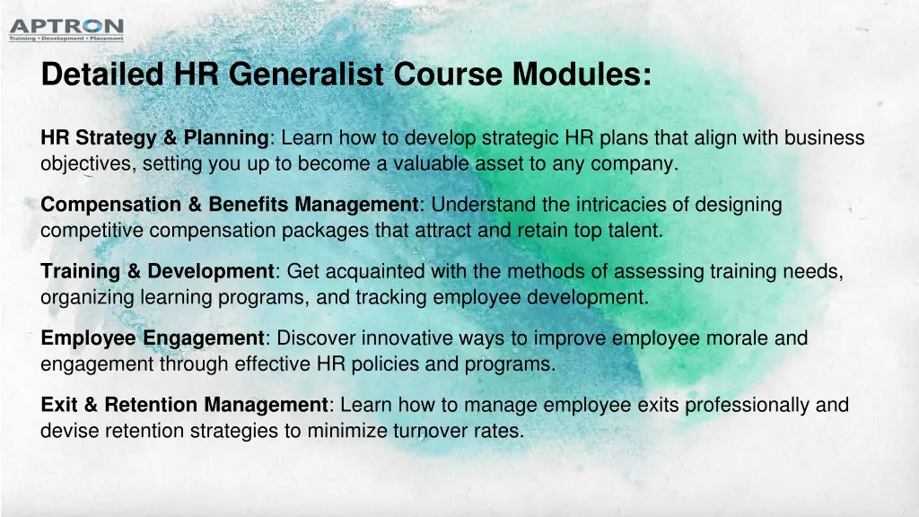 detailed hr generalist course modules