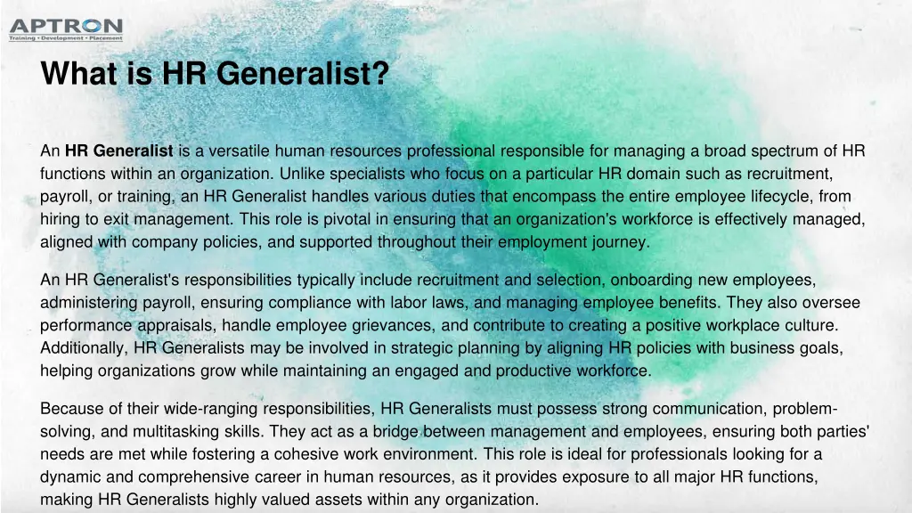 what is hr generalist