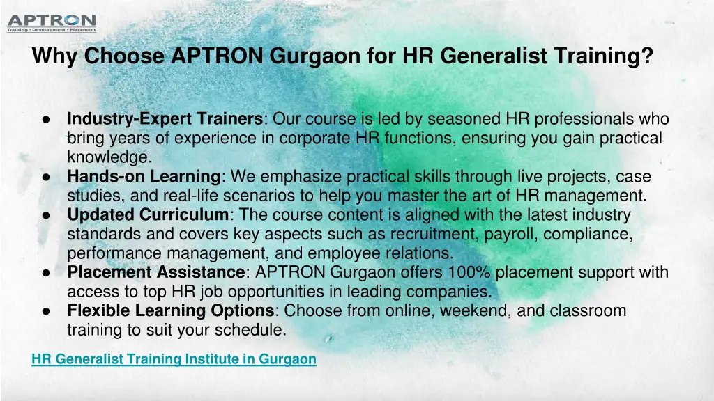 why choose aptron gurgaon for hr generalist