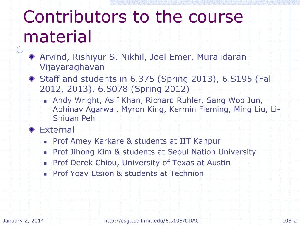 contributors to the course material