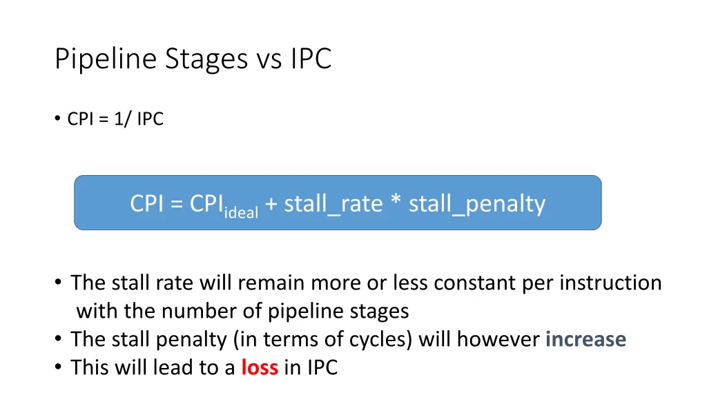 pipeline stages vs ipc