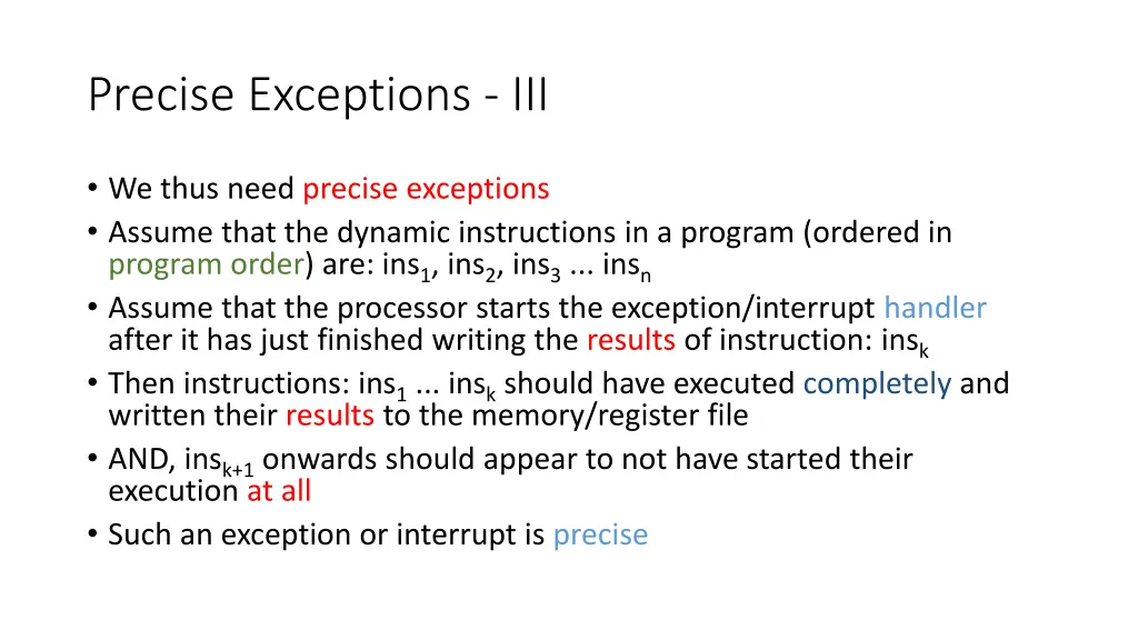 precise exceptions iii