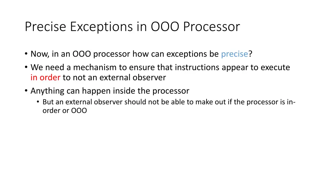 precise exceptions in ooo processor