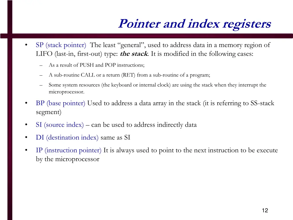 pointer and index registers