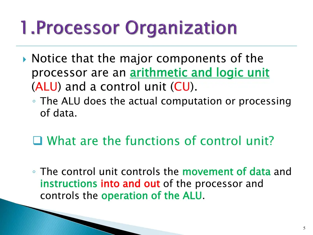 notice that the major components of the processor