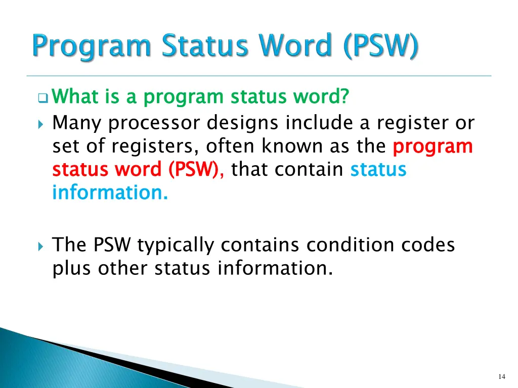 what is a program status word many processor