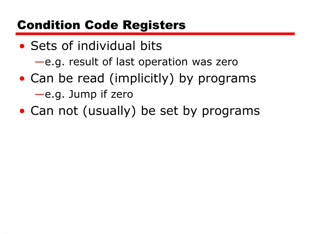 condition code registers sets of individual bits