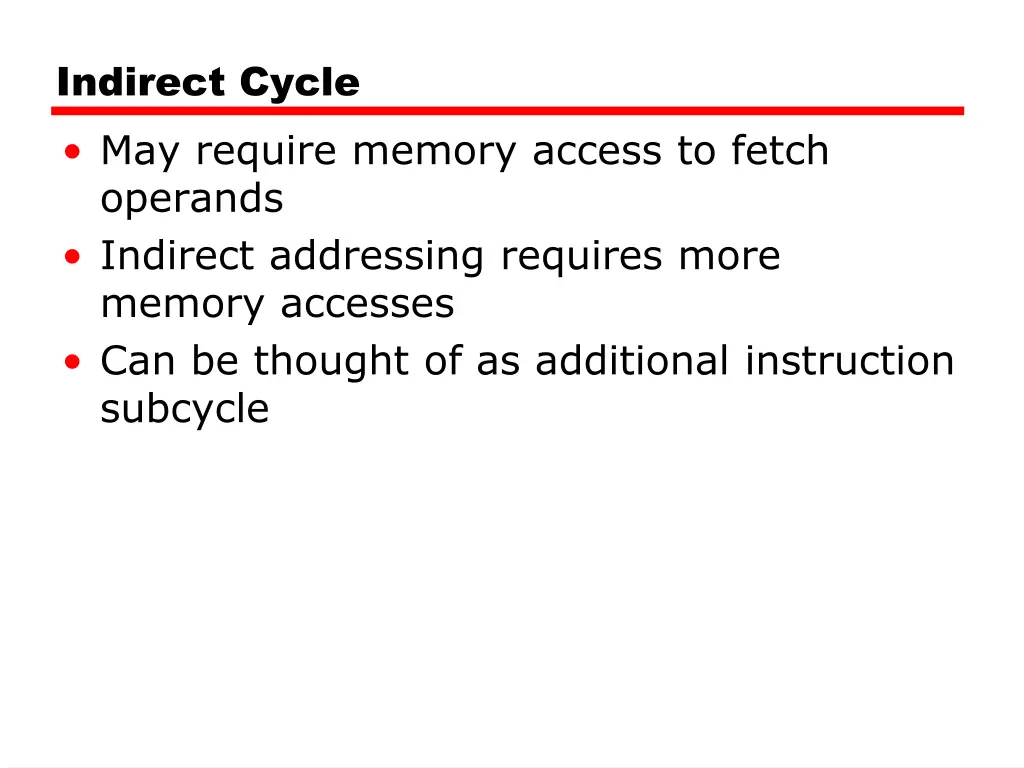 indirect cycle may require memory access to fetch