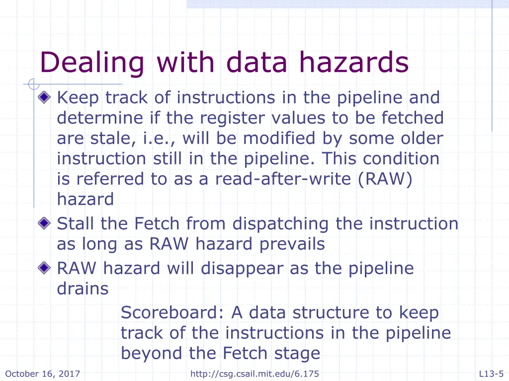 dealing with data hazards keep track