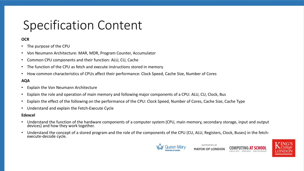 specification content