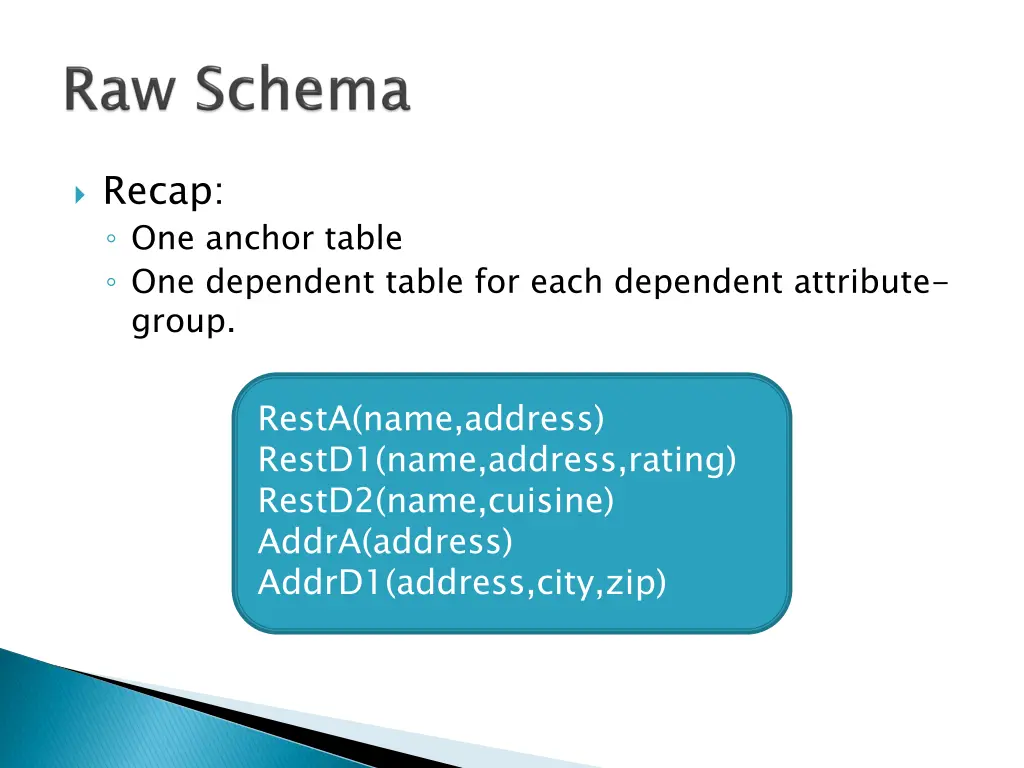 recap one anchor table one dependent table