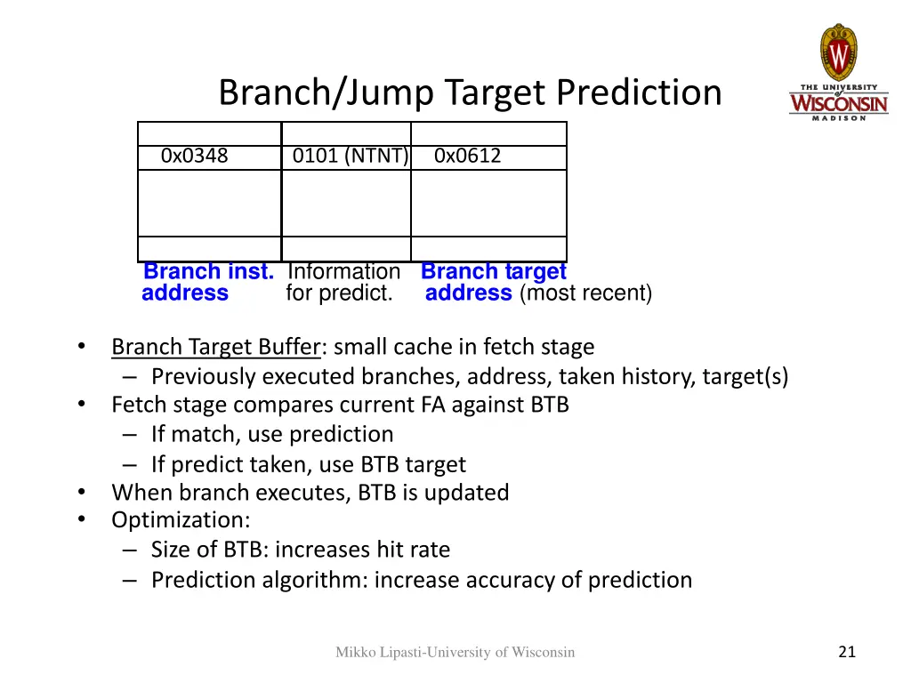 branch jump target prediction