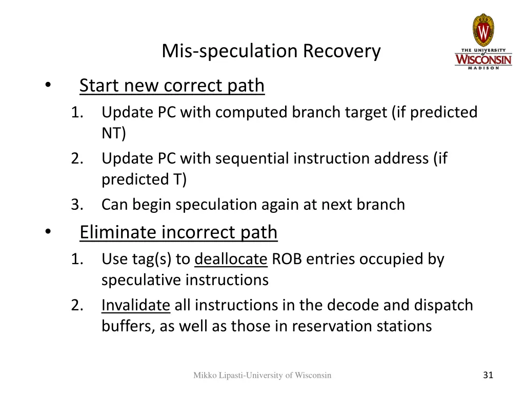 mis speculation recovery